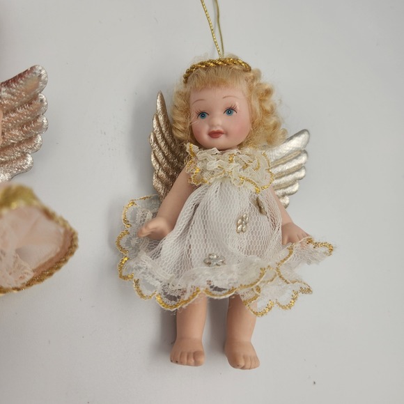 Vintage Porcelain Doll Figure Angel Set Ornaments,‎ 3 Ornaments - Picture 7 of 11